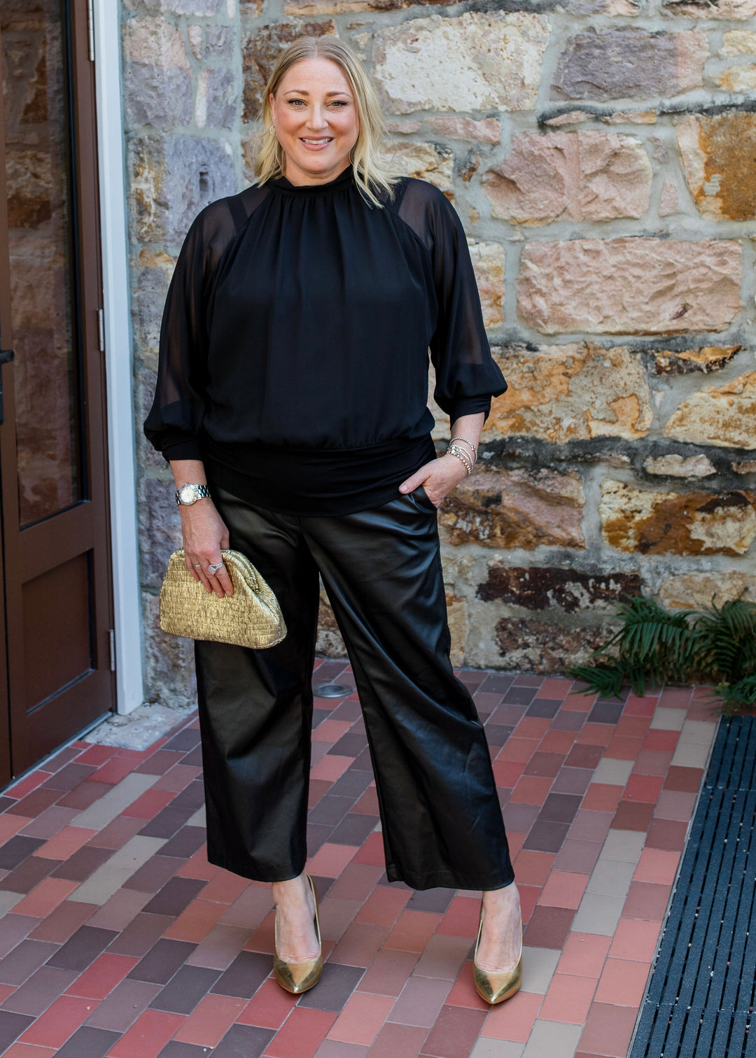 Stride coated Bengaline culotte pant in Black