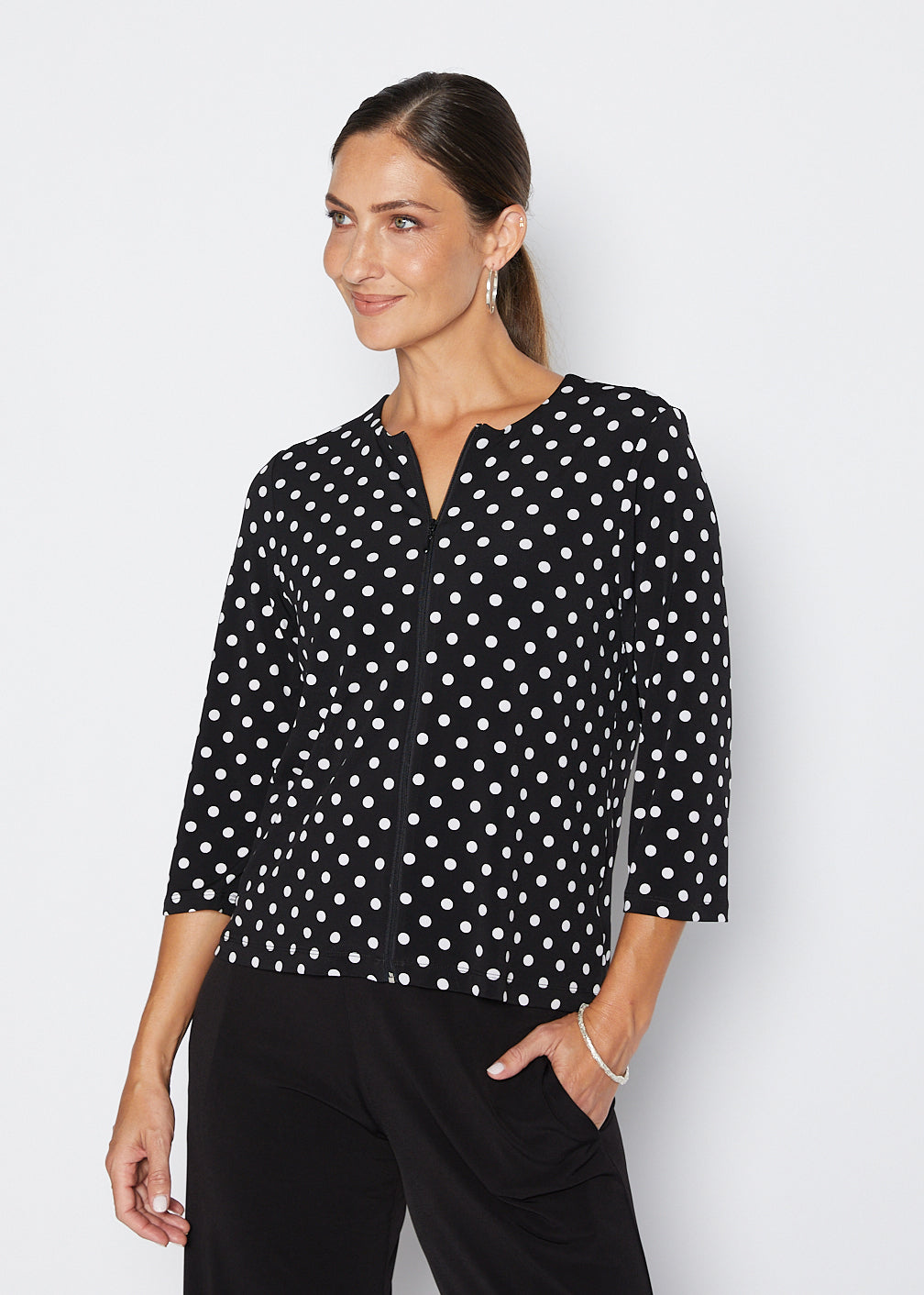 Comet slinky jersey zip top in Aria