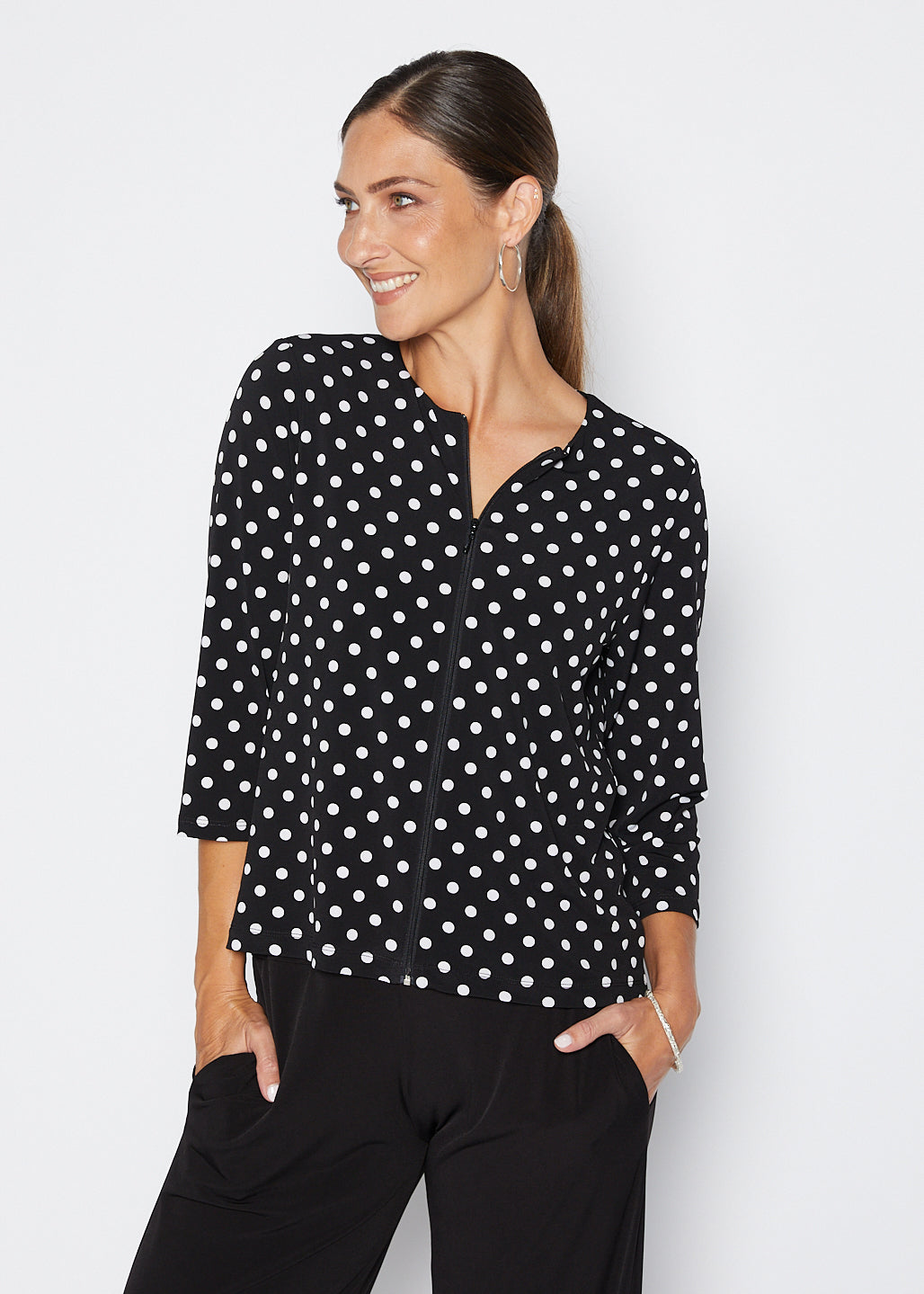 Comet slinky jersey zip top in Aria