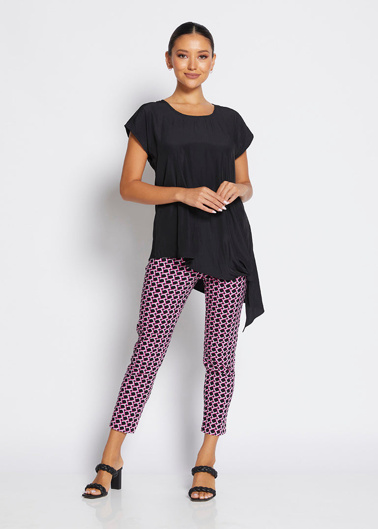 Easy Zenya printed bengaline 7/8 pant in Pink Lattice