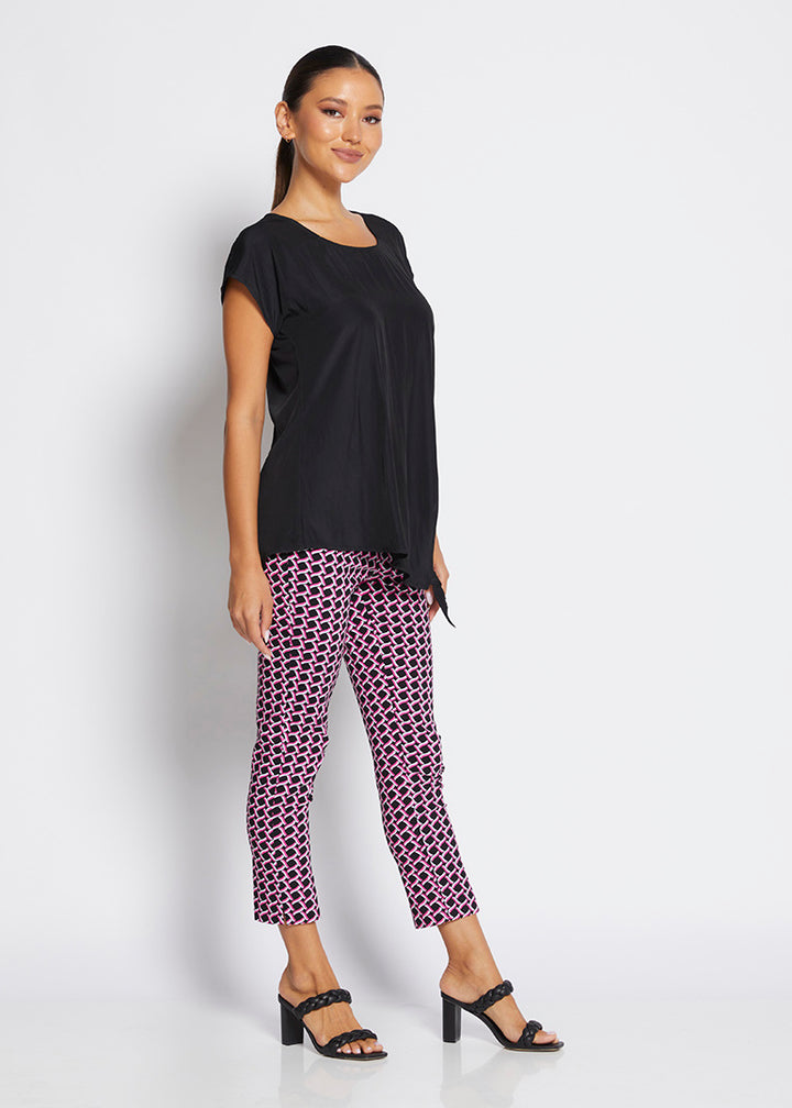 Easy Zenya printed bengaline 7/8 pant in Pink Lattice