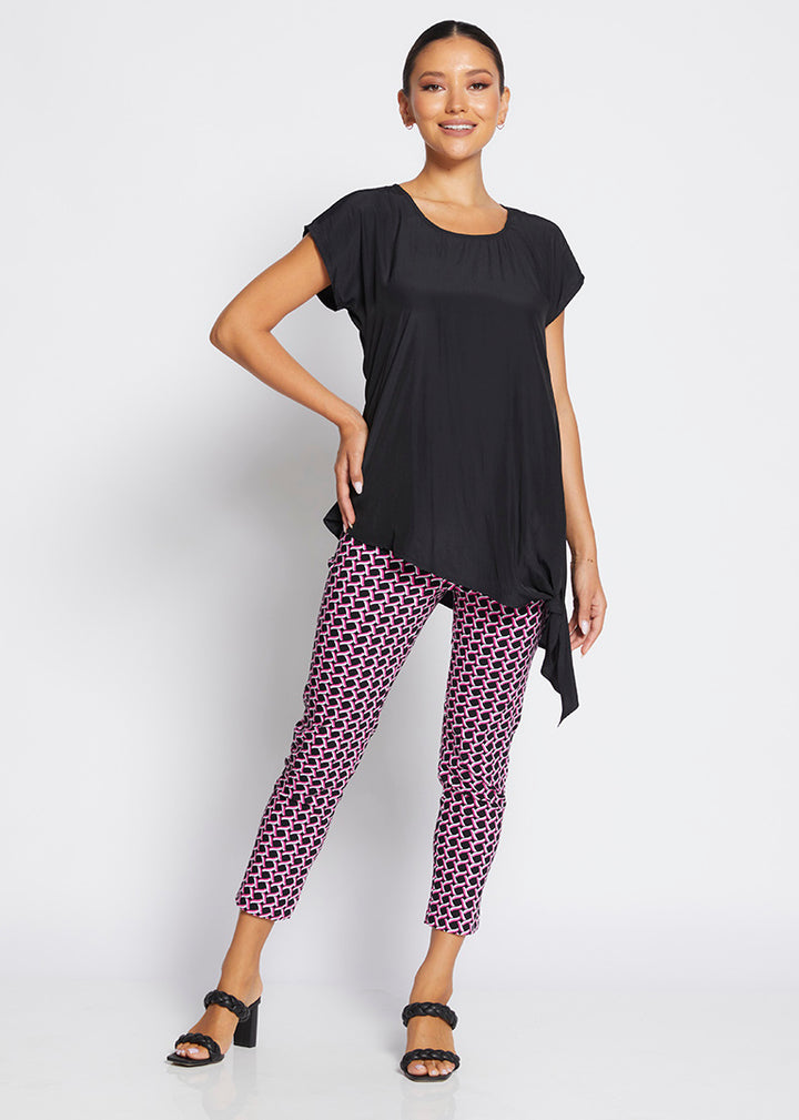 Easy Zenya printed bengaline 7/8 pant in Pink Lattice