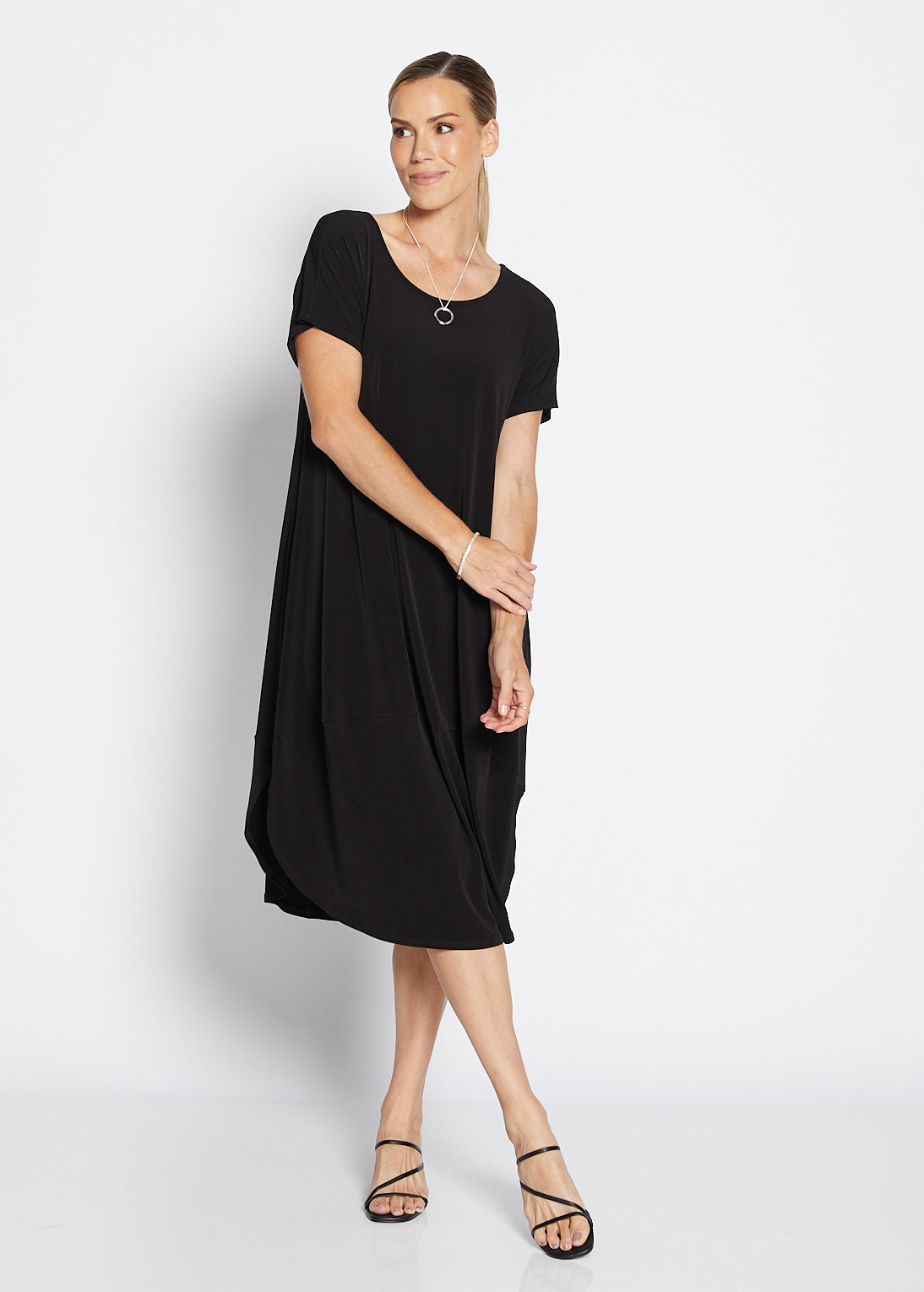 Philosophy Australia Fizz Foundation slinky jersey T shirt midi dress in black, made in Australia