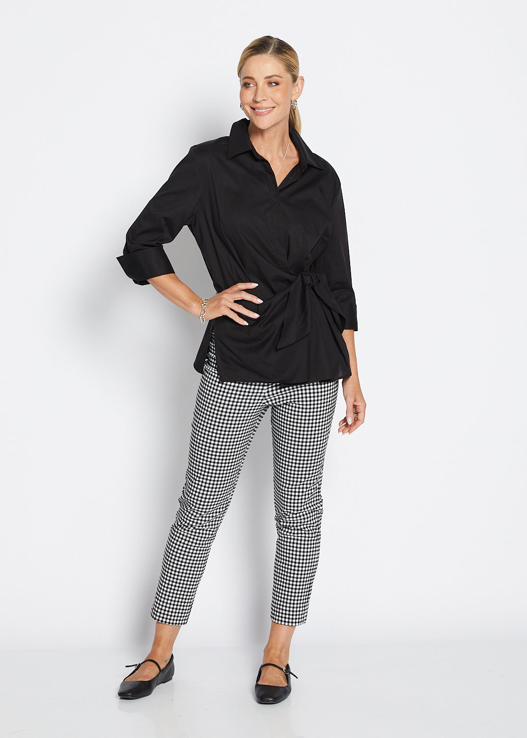 Easy Zenya Bengaline super stretch 7/8 fitted pant in Gingham black
