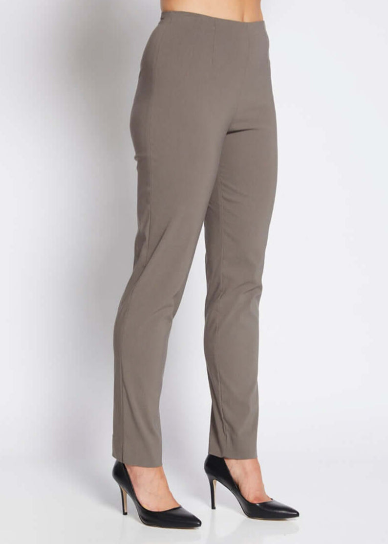 Gem Miracle Bengaline women's full-length straight-cut pants in bark neutral.