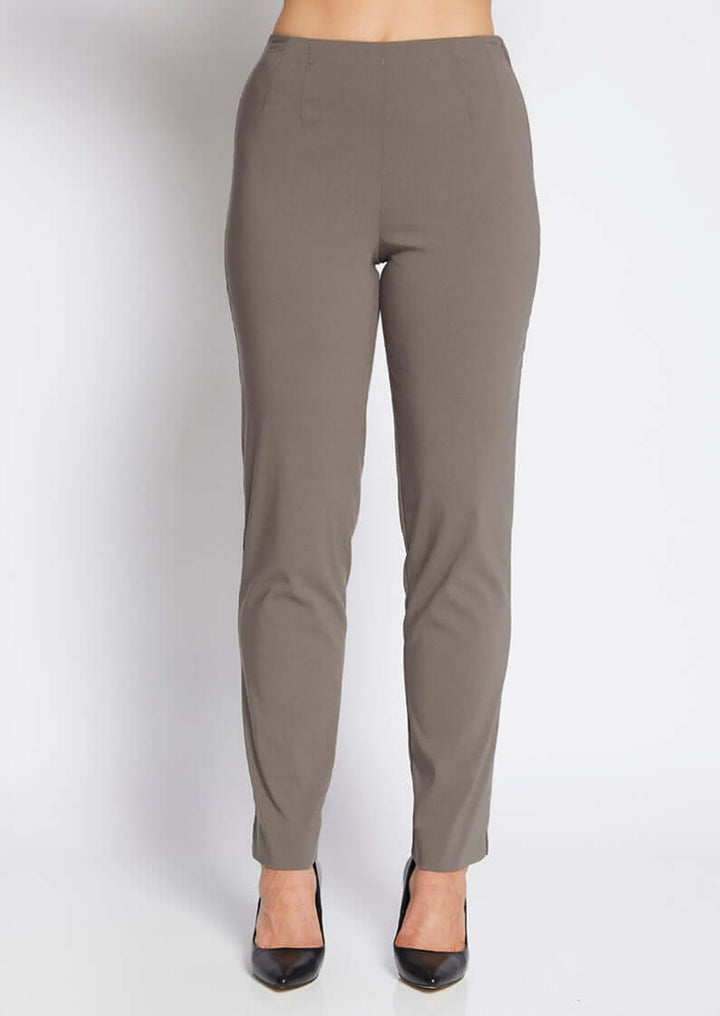 Gem Miracle Bengaline women's full-length straight-cut pants in bark neutral.