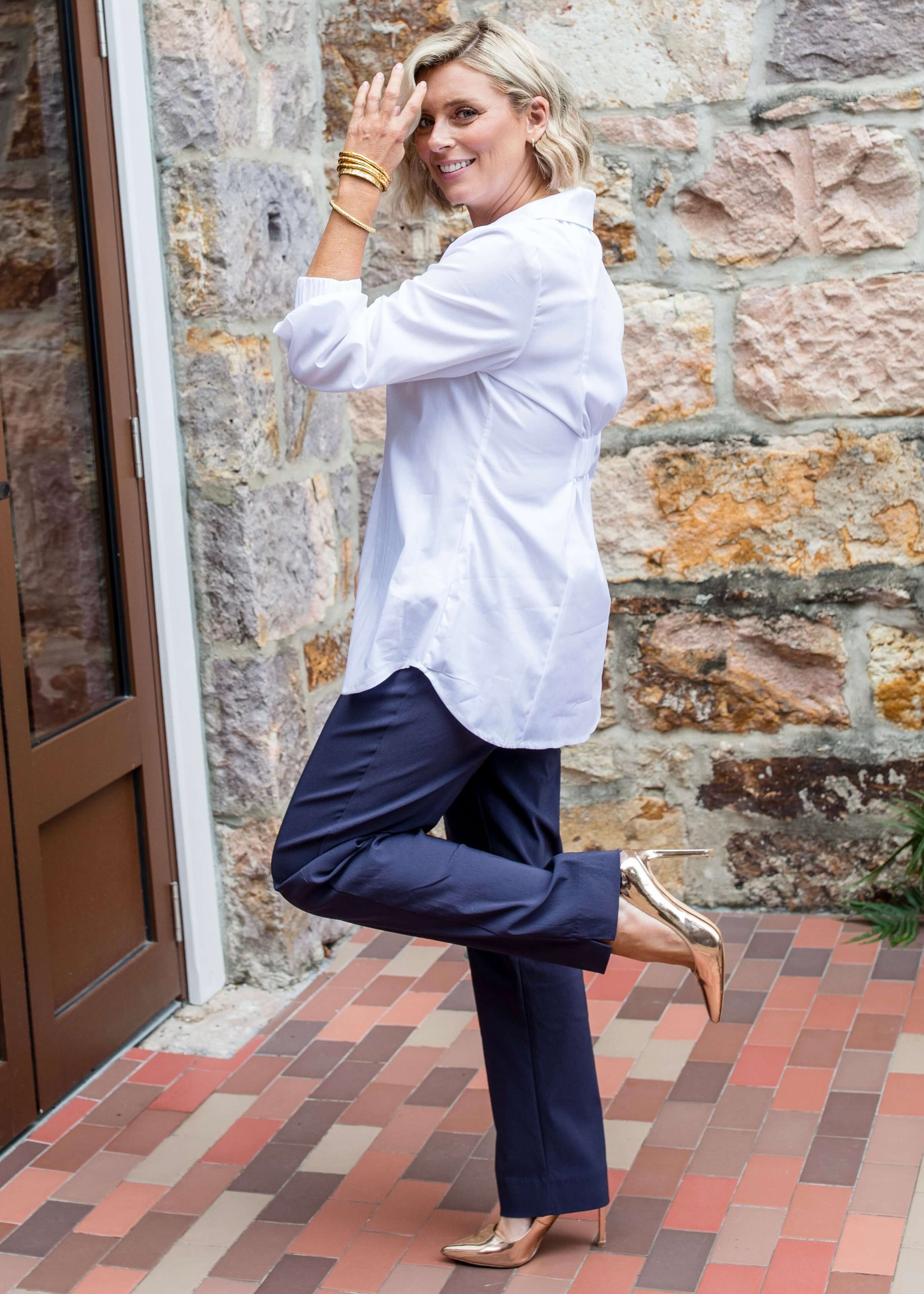 Gem Miracle Bengaline women's full-length straight-cut pants in french navy.