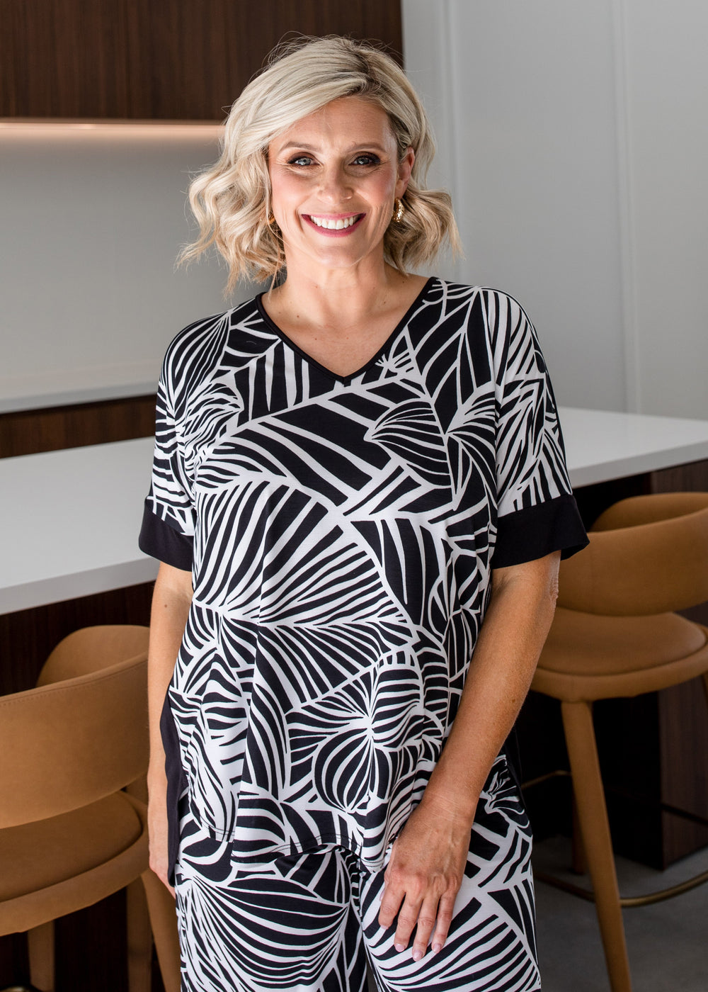 Philosophy Australia Harriet jersey tee top in Palm print, made in Australia