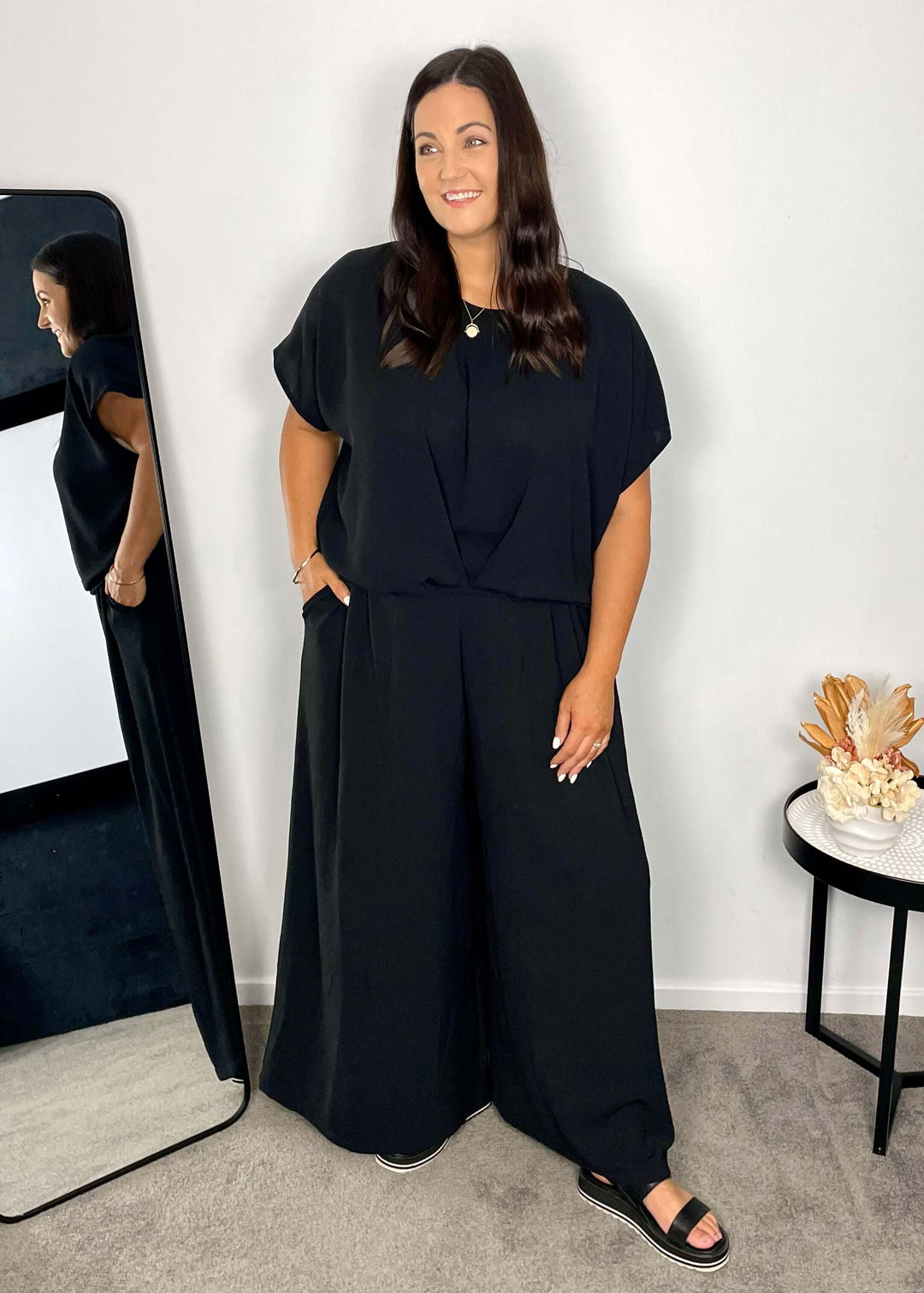 Franco Resort crepe ultra-wide leg pant in black