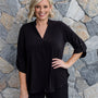 Kafton Foundation Jersey Women's tunic with Nehru neckline in black.