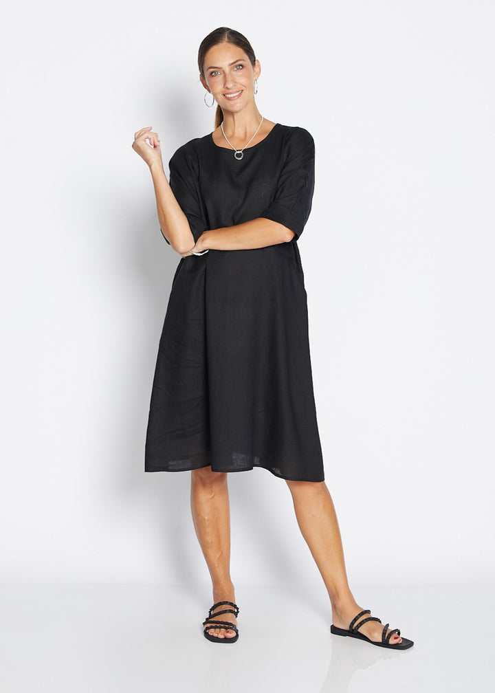 Monet Havana luxe linen dress in black