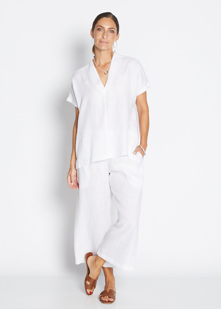 Zeze Havana luxe linen crop pant in white