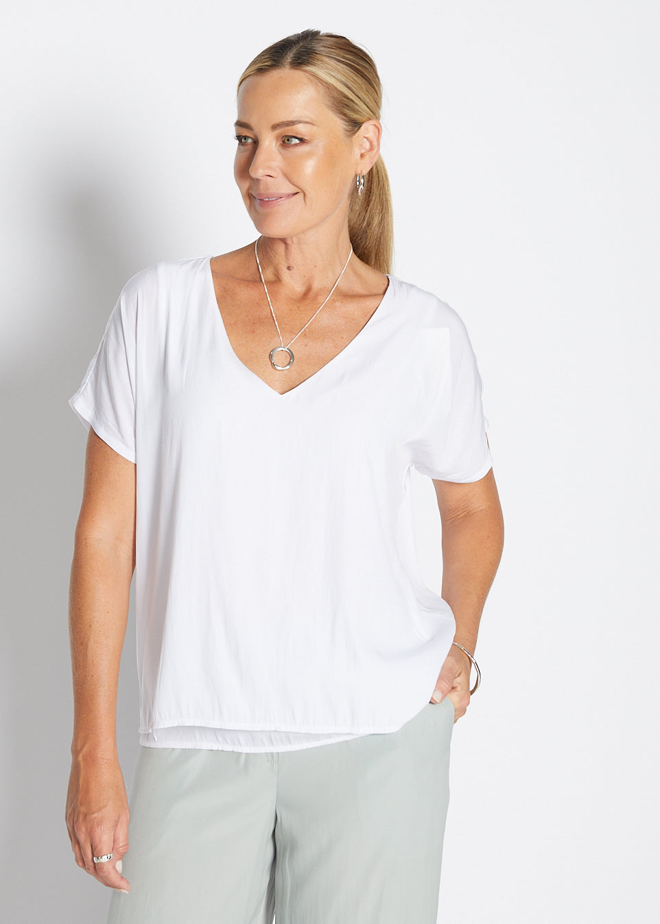 Dolly Lustre technical reversible layered top in white