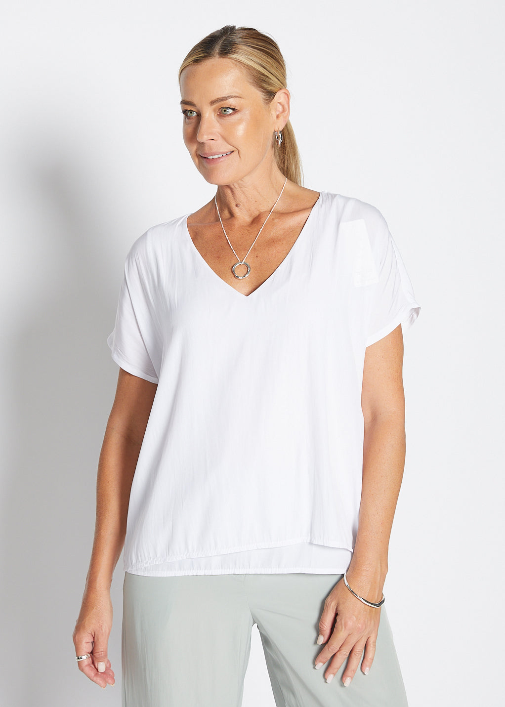 Dolly Lustre technical reversible layered top in white