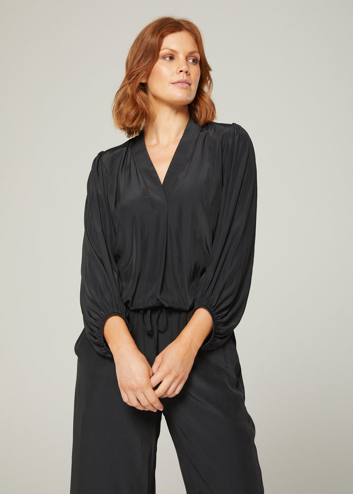 Maple Lustre Women's Blouse with billow sleeves in Black.