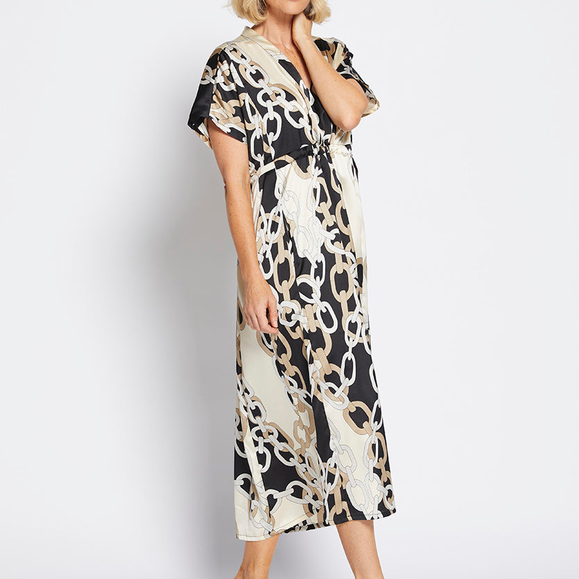 Micha satin dress in Gold Link print