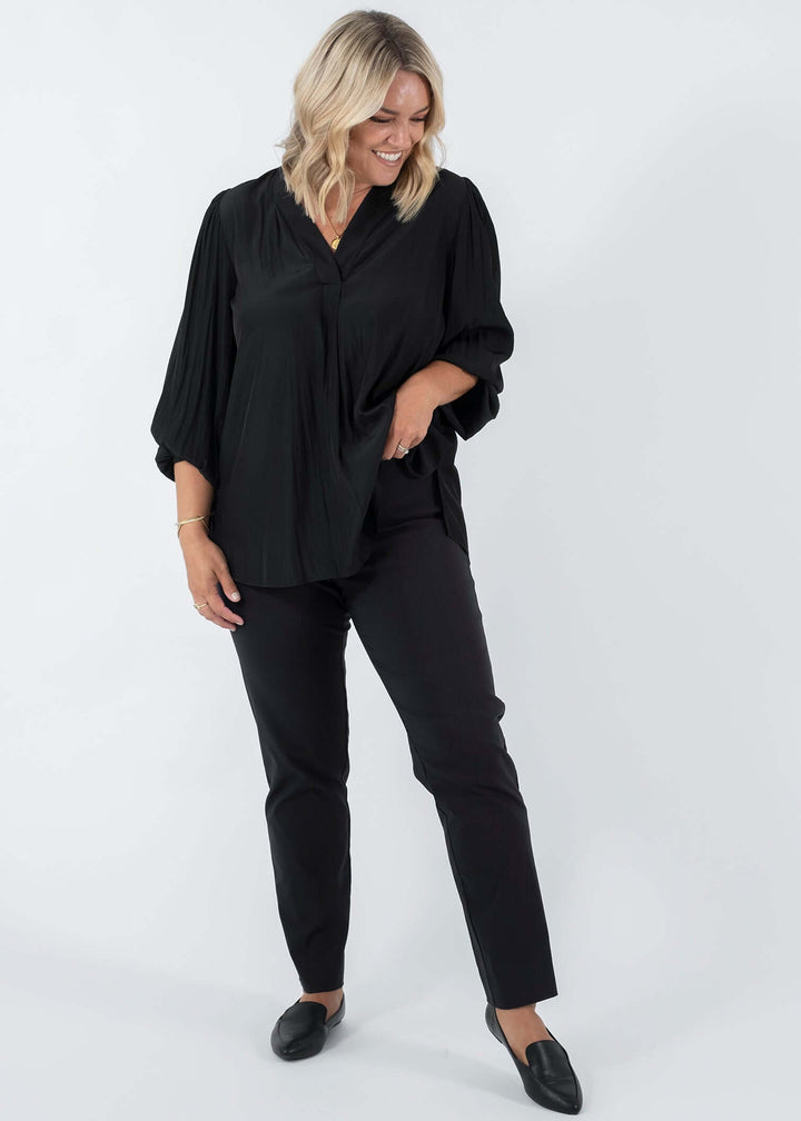 Narrow Miracle Bengaline Women's full length slim cut black pants.