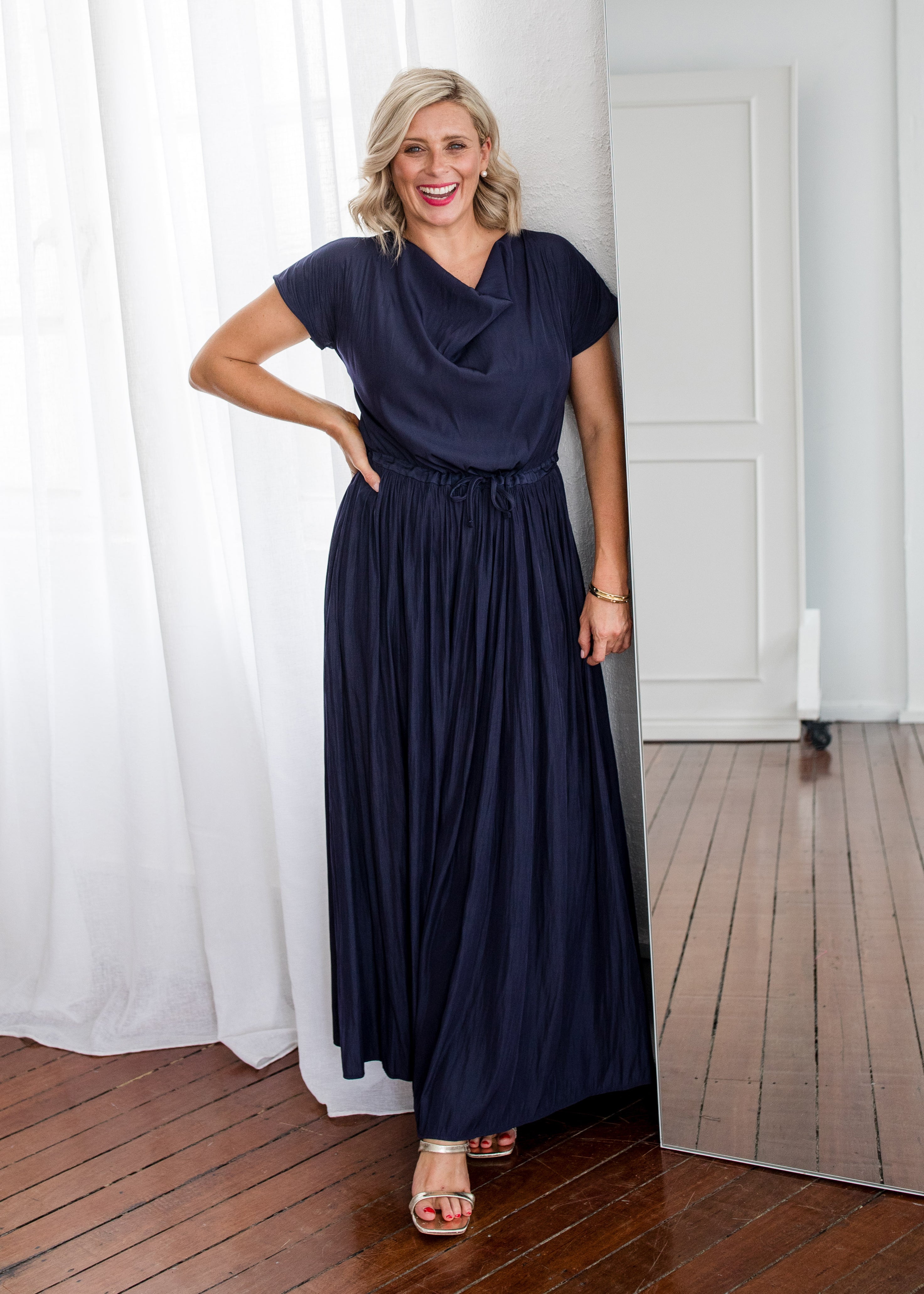 Revolver Lustre technical cowl maxi dress in navy