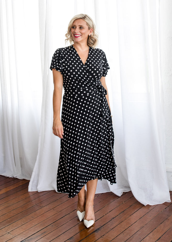 Florida slinky jersey wrap jersey dress in Aria, sustainable slow fashion made in Australia by Philosophy Australia
