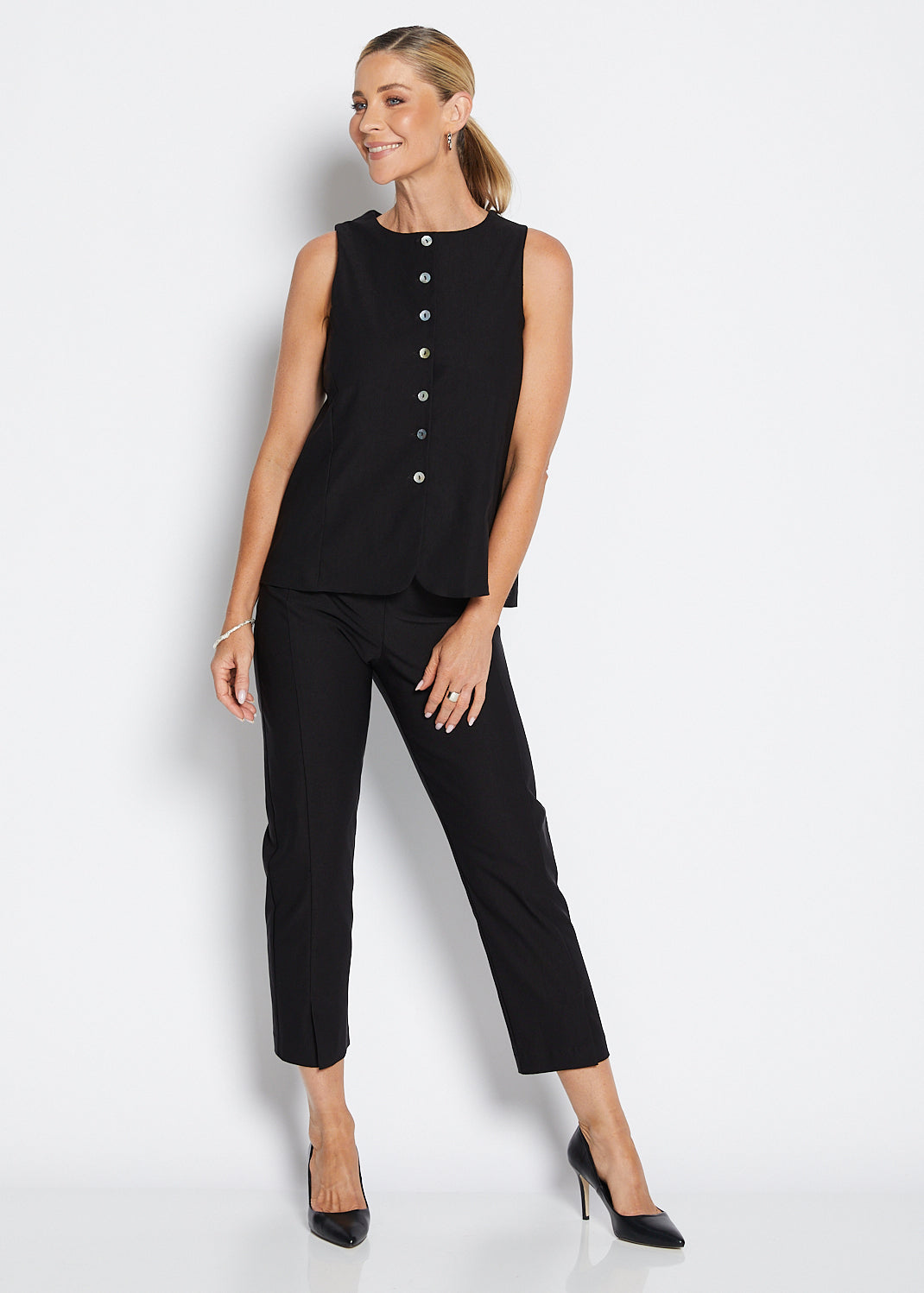 Lane Zenya Bengaline super stretch 7/8 slim pant in black