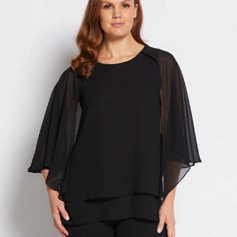 Cape multiwear chiffon blouse in Black