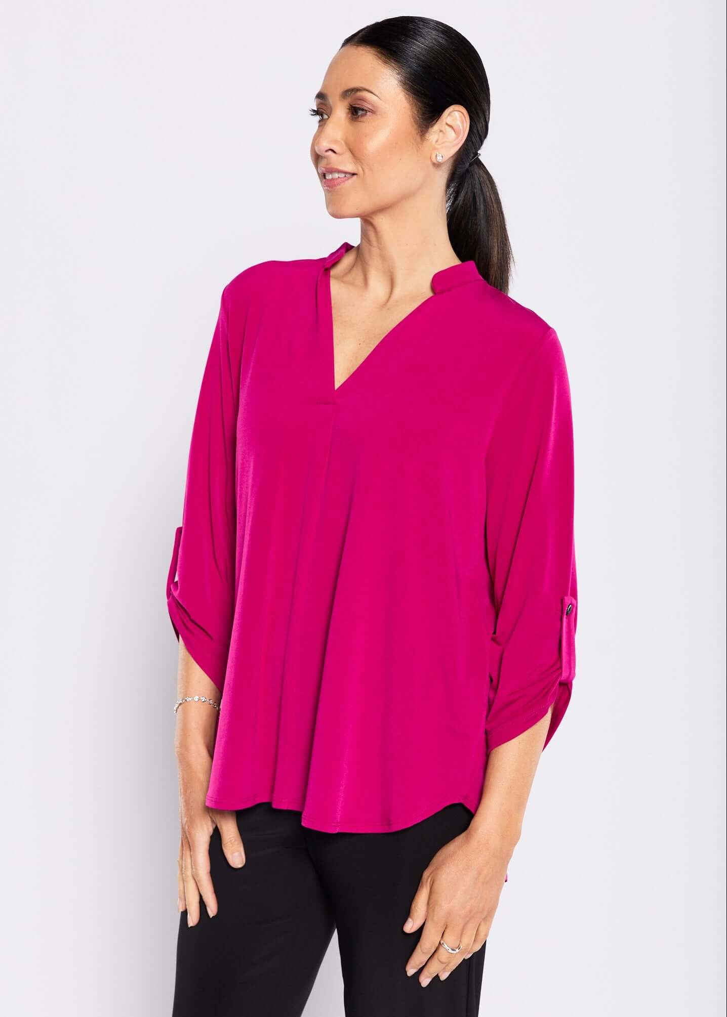 Kafton Foundation slinky jersey tunic in fuchsia, slow fashion made in Australia by Philosophy Australia