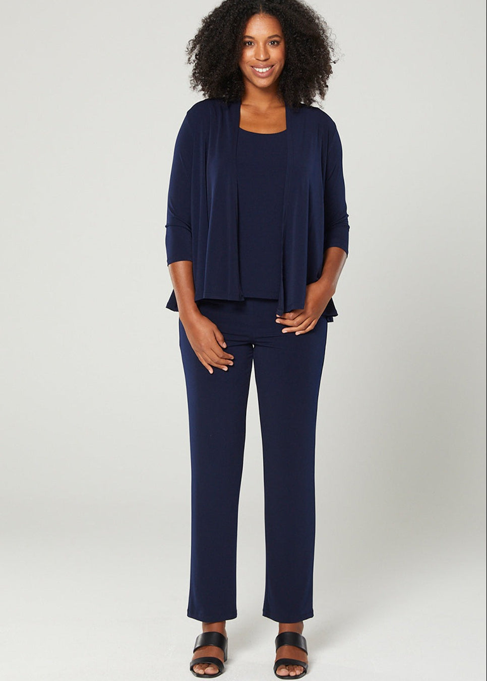 Linear Jersey Women's full-length straight-leg pant in Navy.