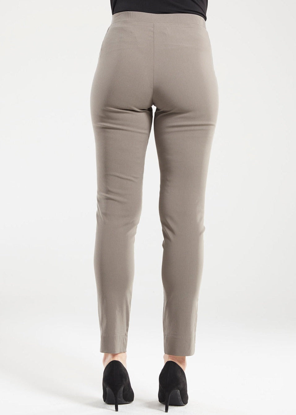 Narrow Miracle Bengaline Women's full-length slim-cut pants in bark neutral.