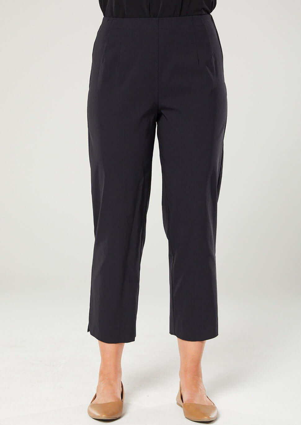 Wow Miracle Bengaline Women's 7/8th length straight-cut pants in black.