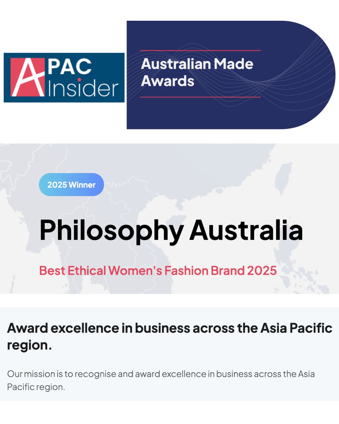 APAC Insider Best Ethical Women's Fashion Brand 2025