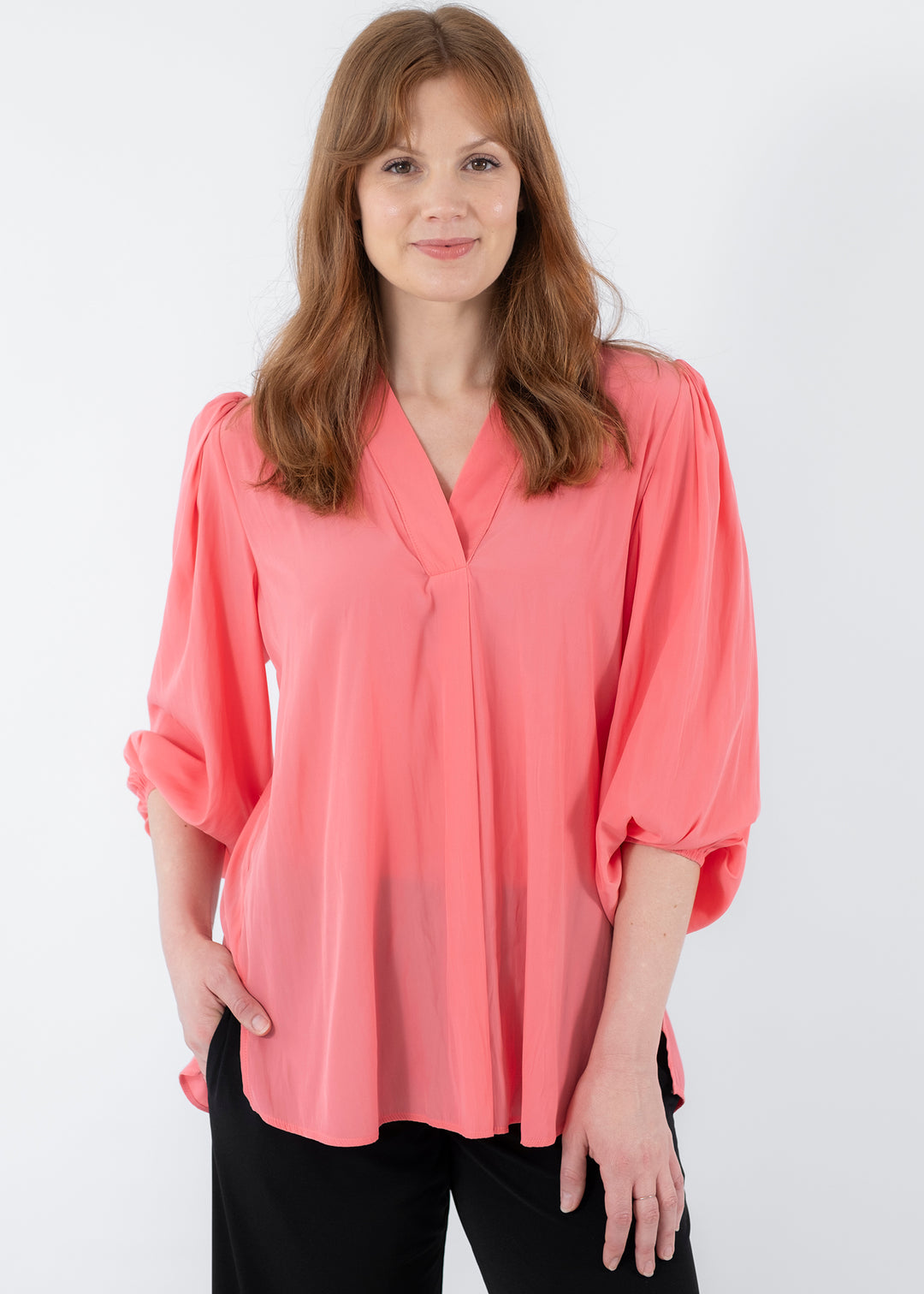 Maple Lustre billow blouse in Coral