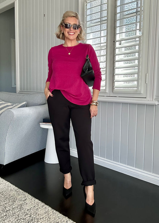 Tenor crew neck knit jumper in Magenta