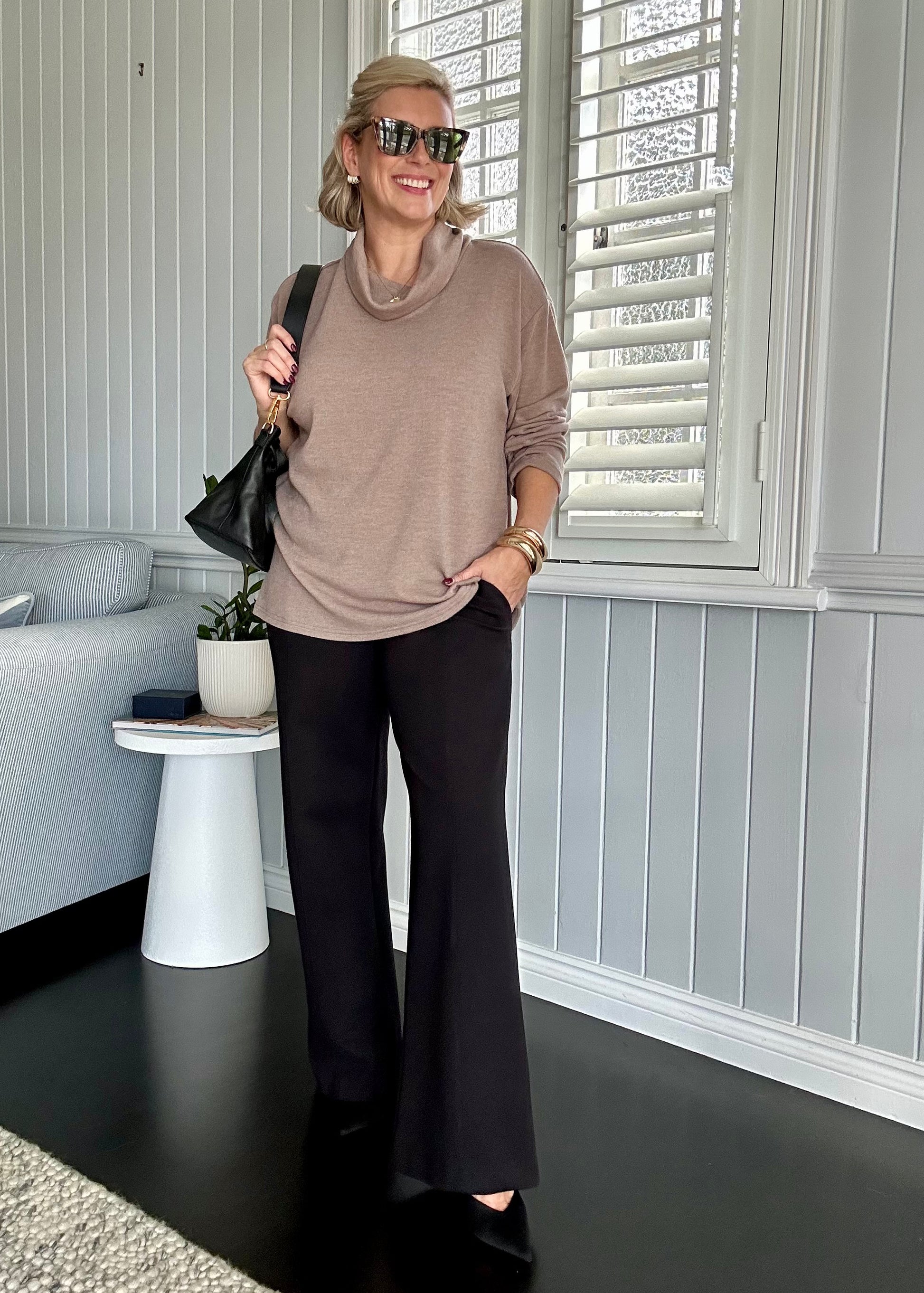 Cowl Neck Knit Jumper in Neutral