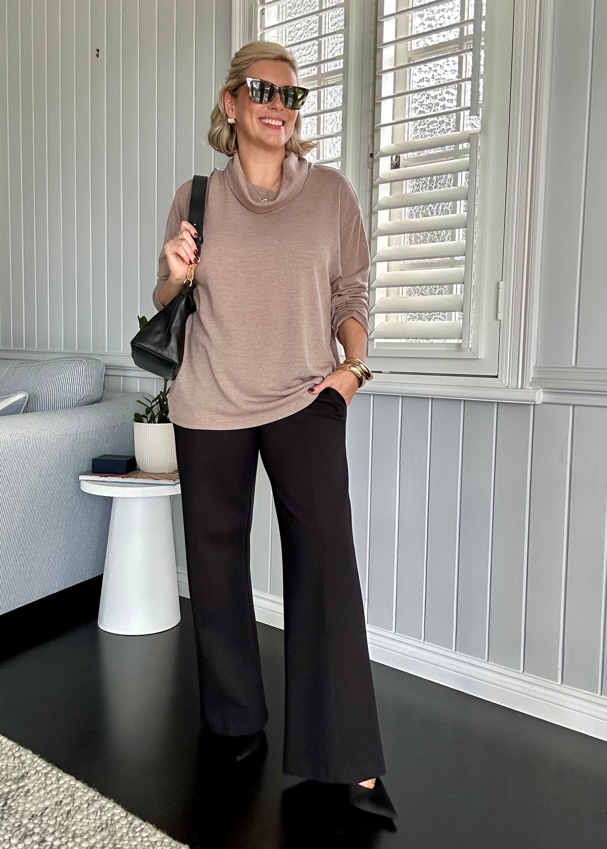 Cowl Neck Knit Jumper in Neutral