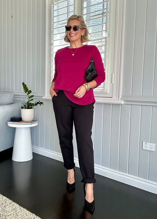 Tenor crew neck knit jumper in Magenta