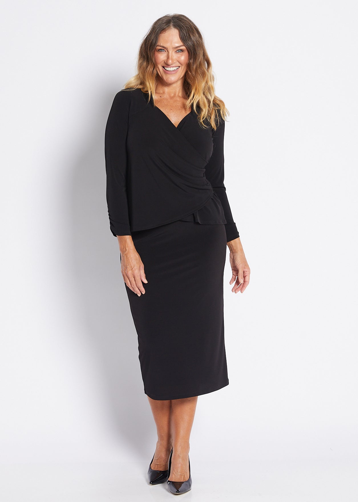 Jersey Wrap Top in Black