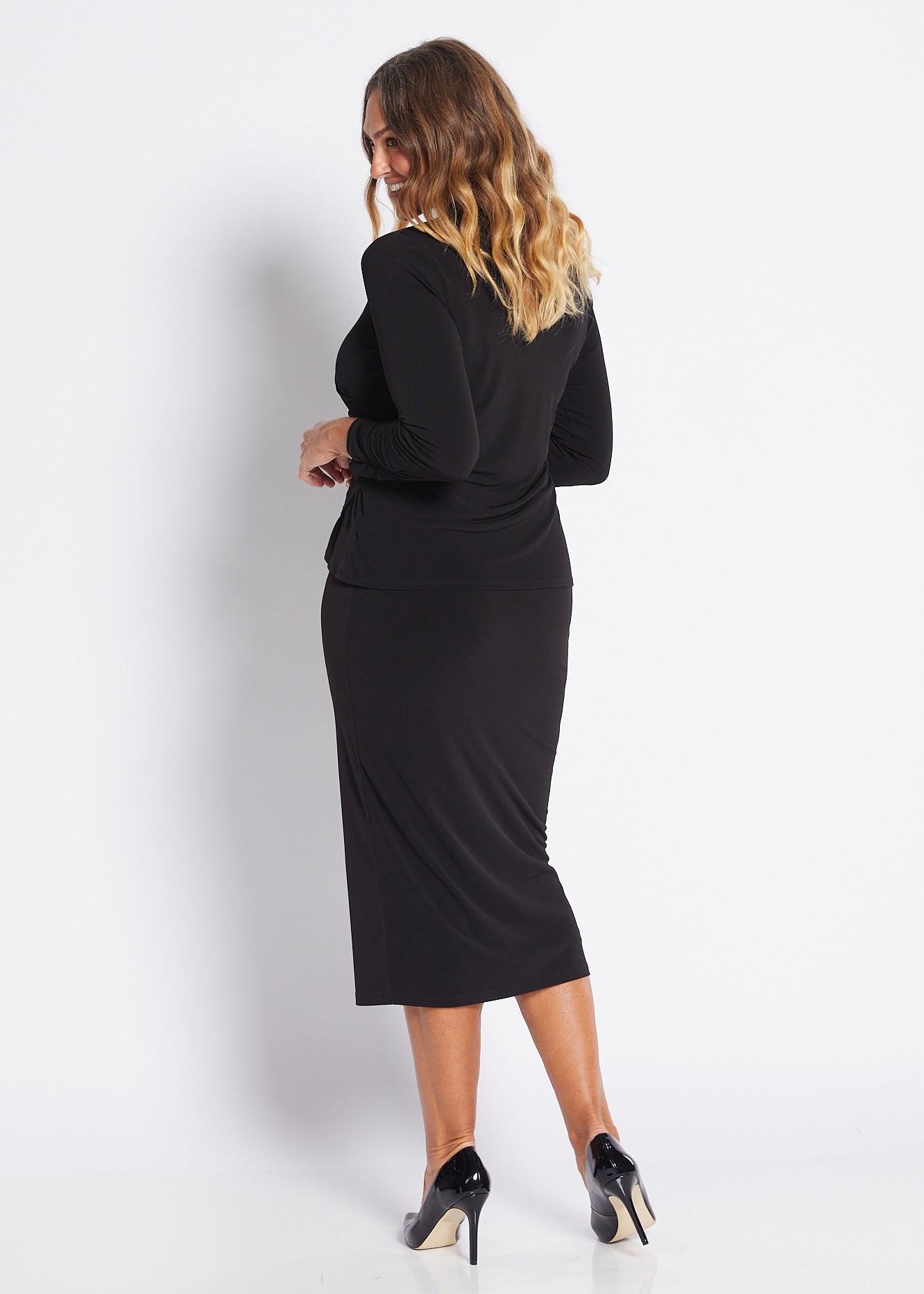 Jersey Midi Tube Skirt in Black