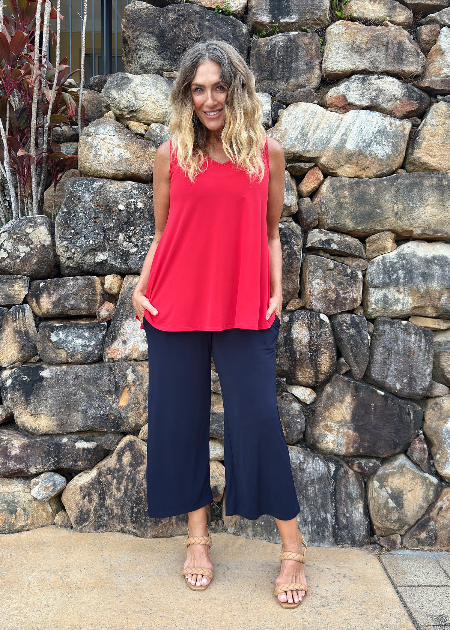 Sun Foundation slinky jersey reversible swing tank in red