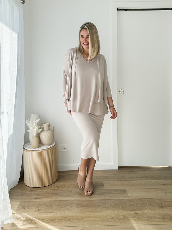 Tina jersey Midi Tube Skirt in Champagne
