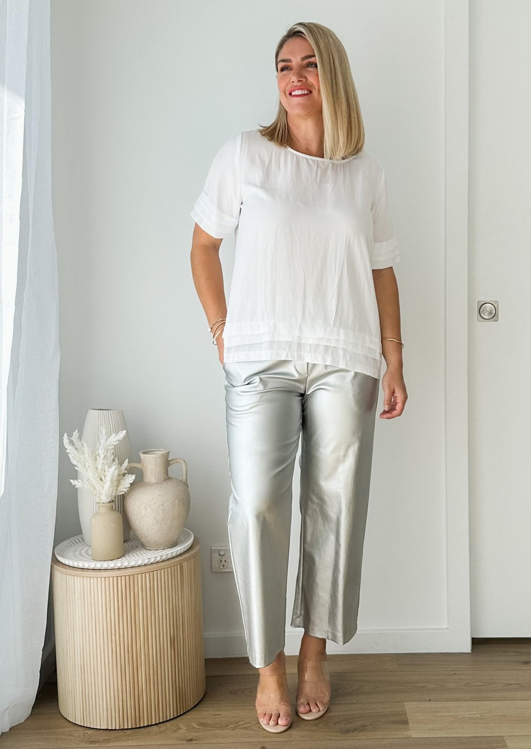 Glimmer coated Bengaline Culotte in Silver Metallic