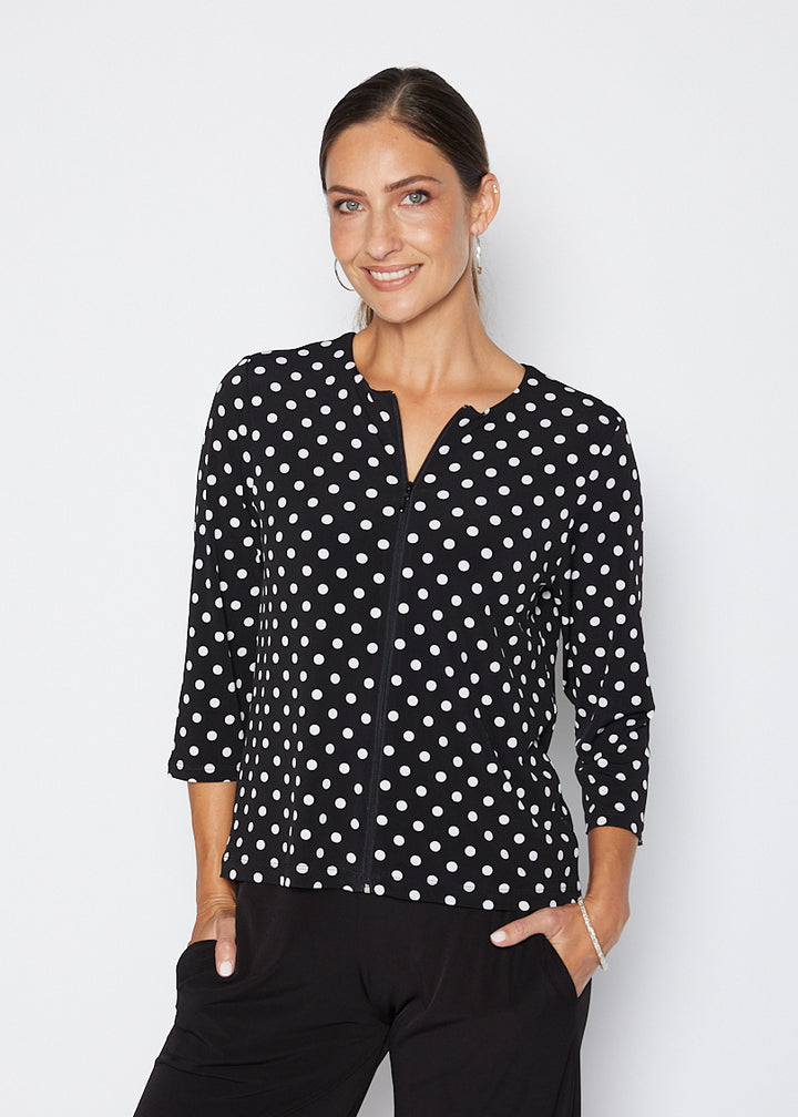 Comet zip slinky jersey top in Aria
