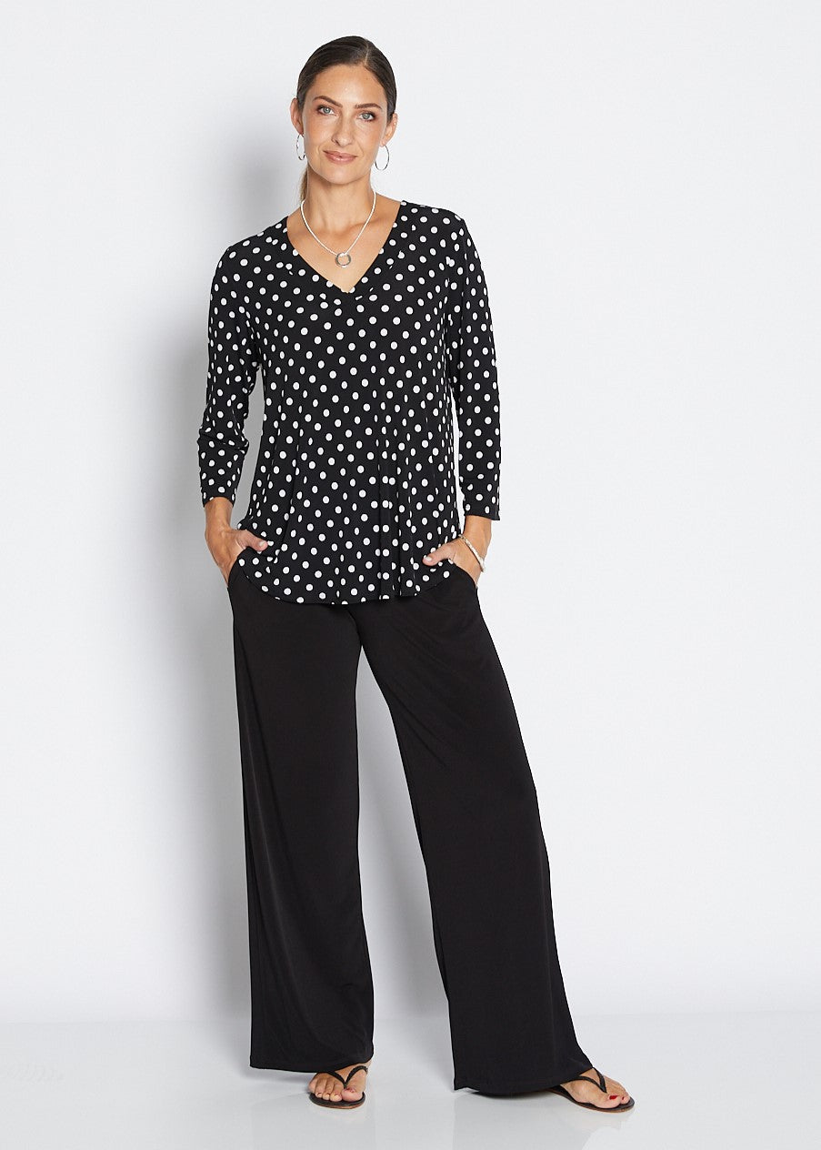 Issy printed slinky jersey relaxed V top in Aria