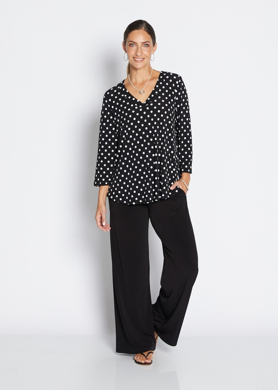 Issy printed slinky jersey relaxed V top in Aria