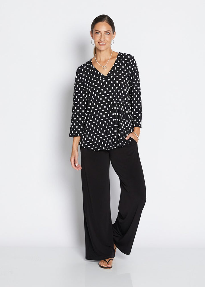 Issy printed slinky jersey relaxed V top in Aria