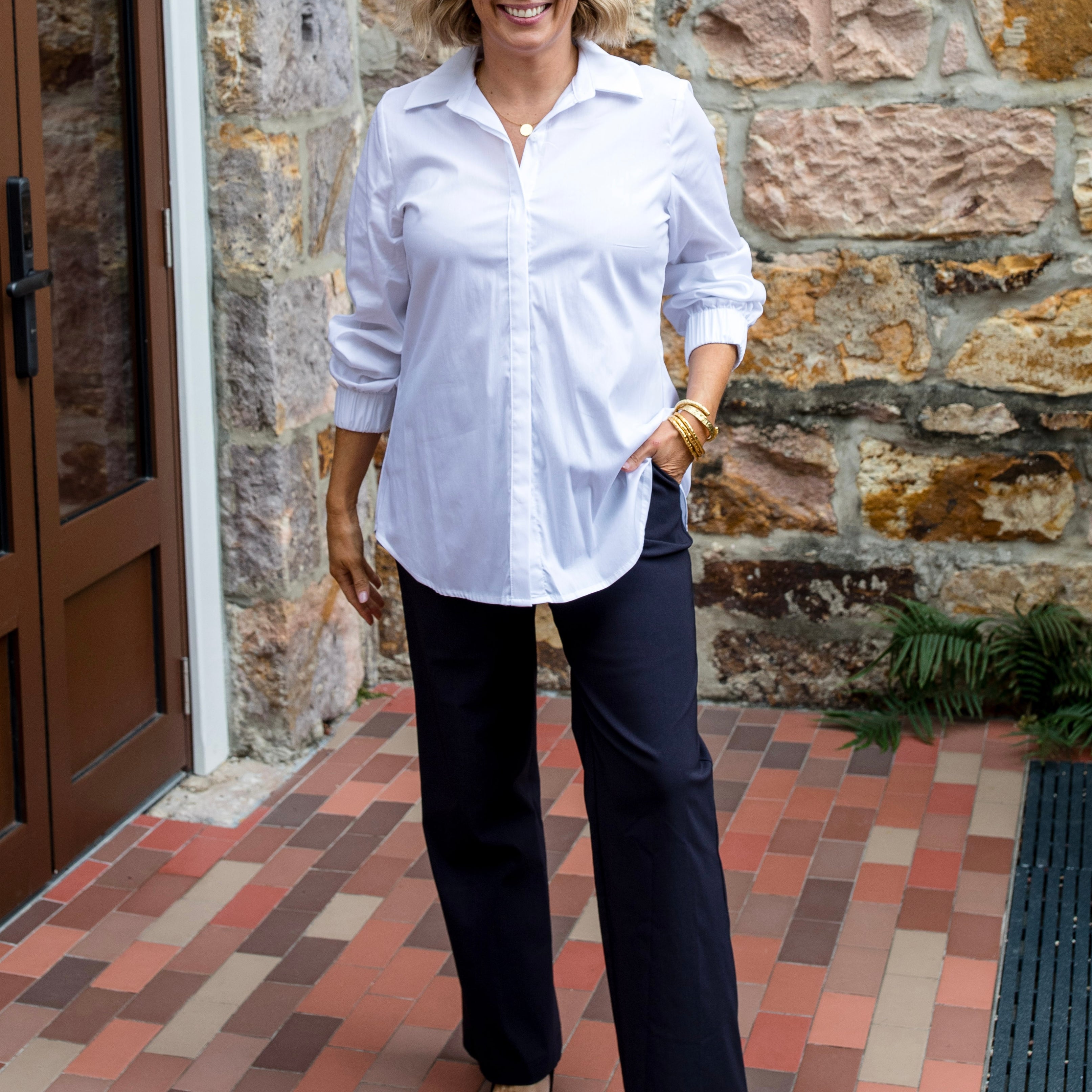 Wow Miracle Bengaline Women's full length wide leg pants in Ink Navy.