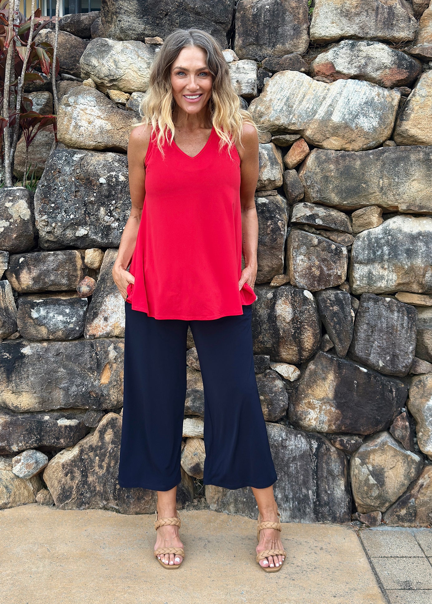 Sun Foundation slinky jersey reversible swing tank in red