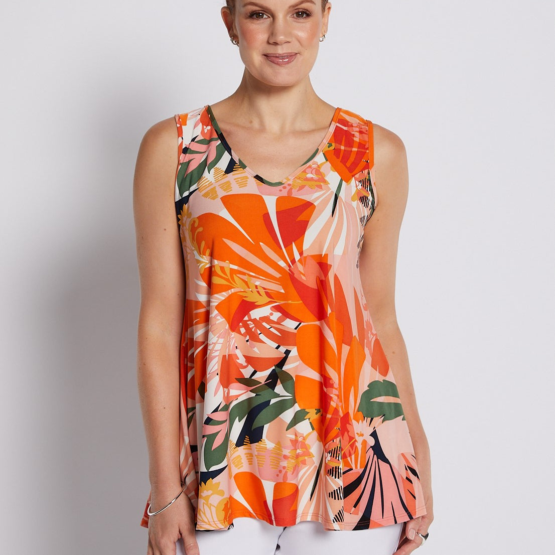 Jersey Reversible Swing Tank in Coral and Black Floral Print