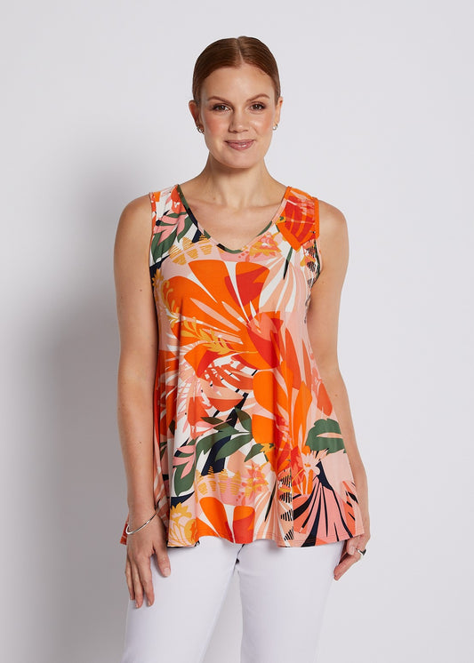 Jersey Reversible Swing Tank in Coral and Black Floral Print