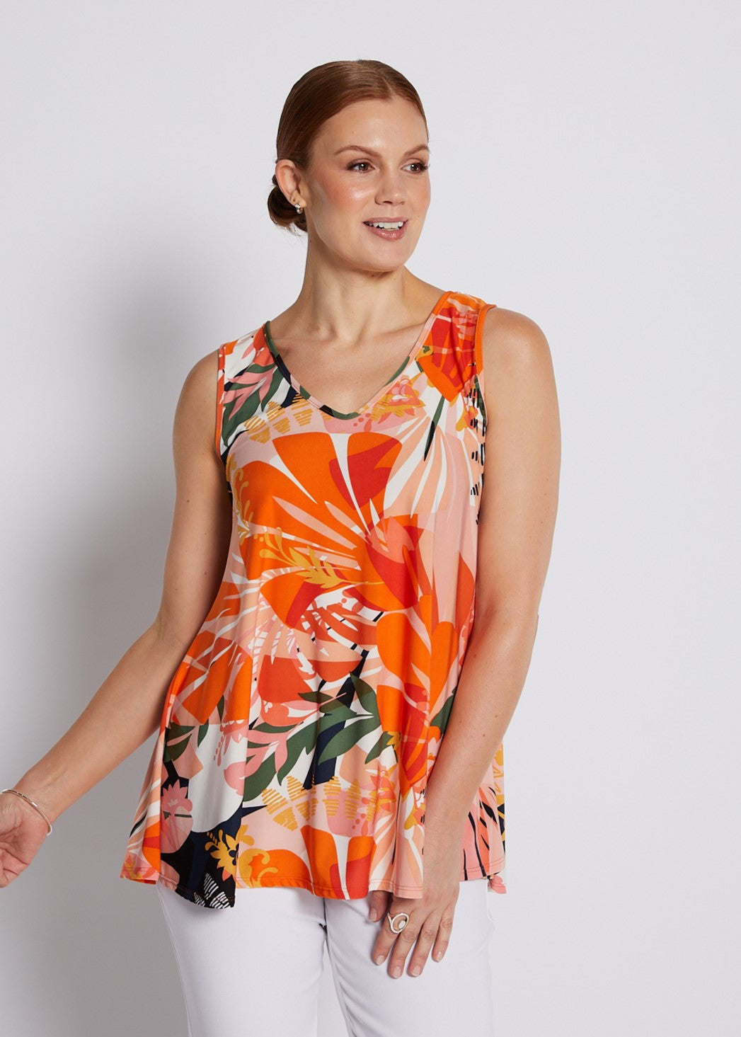Jersey Reversible Swing Tank in Coral and Black Floral Print