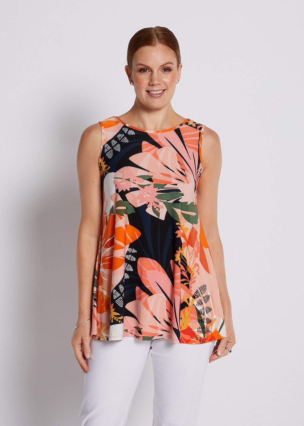 Jersey Reversible Swing Tank in Coral and Black Floral Print